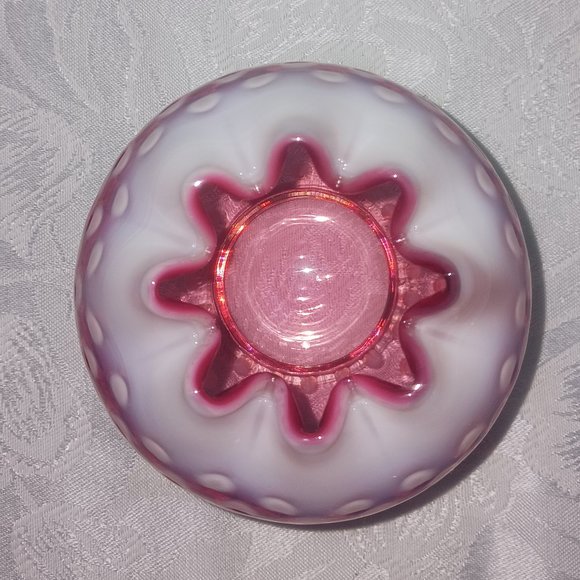 Vintage Fenton Cranberry Opalescent Polka Dot Rose Bowl - Picture 3 of 4